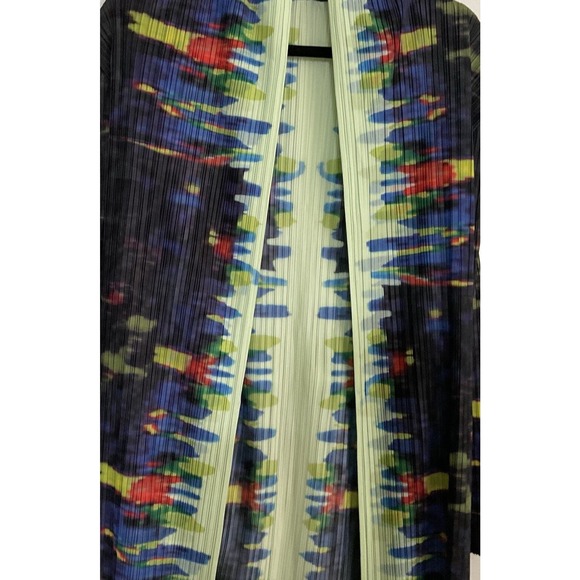 Multi Waterfall Color Woman’s Long Sleeve Pleated Open Kimono Long - Picture 7 of 8